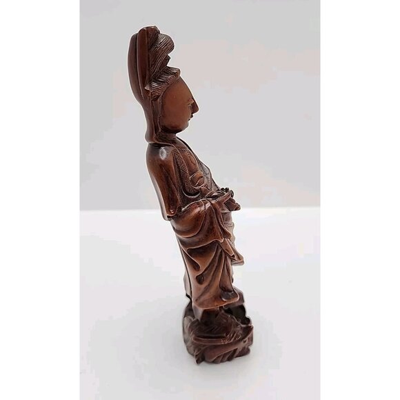 Vintage Hand Carved Wood Chinese Lady Figure Statue 8" Tall - Picture 5 of 8